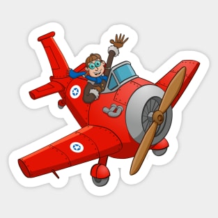 The waving pilot in his red airplane Sticker